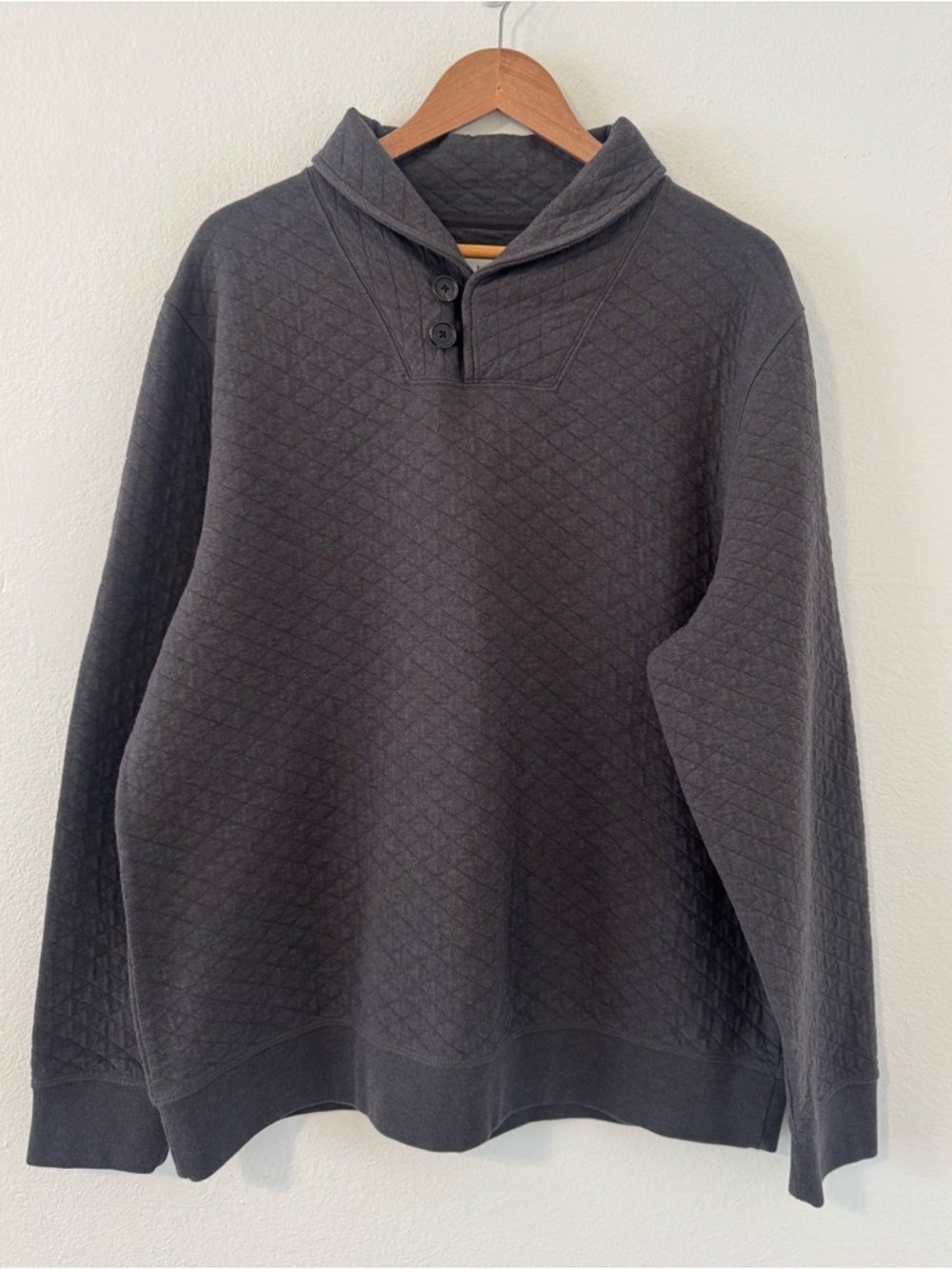 Huckberry Billy Reid Diamond Quilt Shawl Sweatshirt Pullover Charcoal Size XL